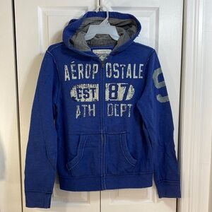MEN’s Aeropostale Full Zip Up Hoodie w Logo and No. 9 sleeve, Lined Hood, M